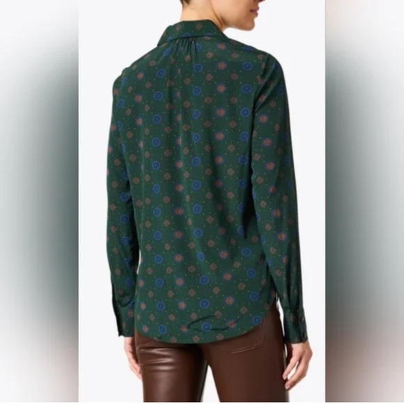 Veronica Beard Silk Deep Green Patterned Blouse - Picture 4 of 10